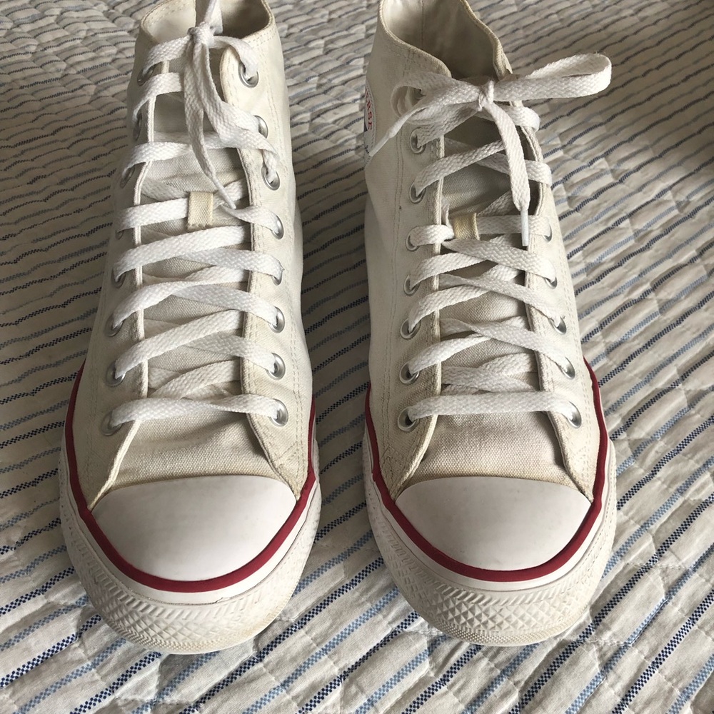 White Converse All Star High-Top Sneakers with Red Accents